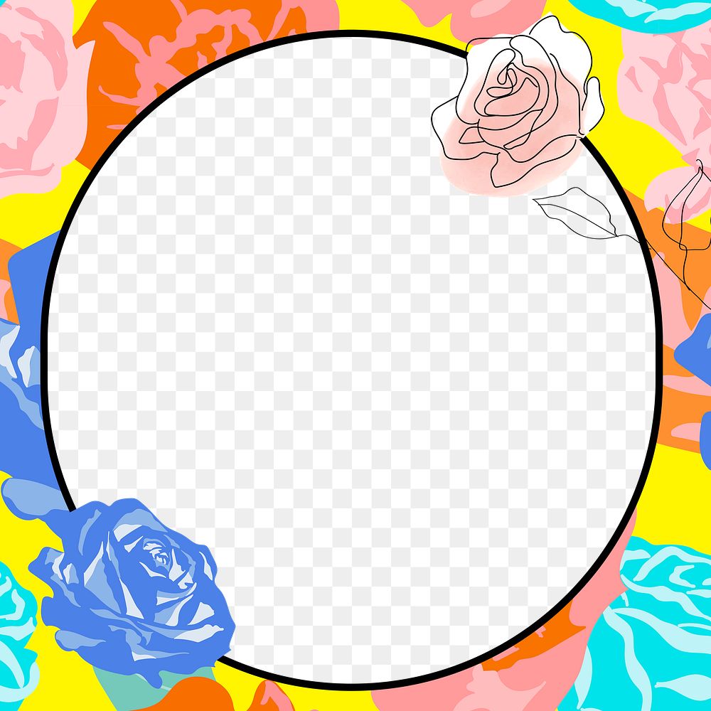 Roses png yellow floral frame circle shape on transparent background