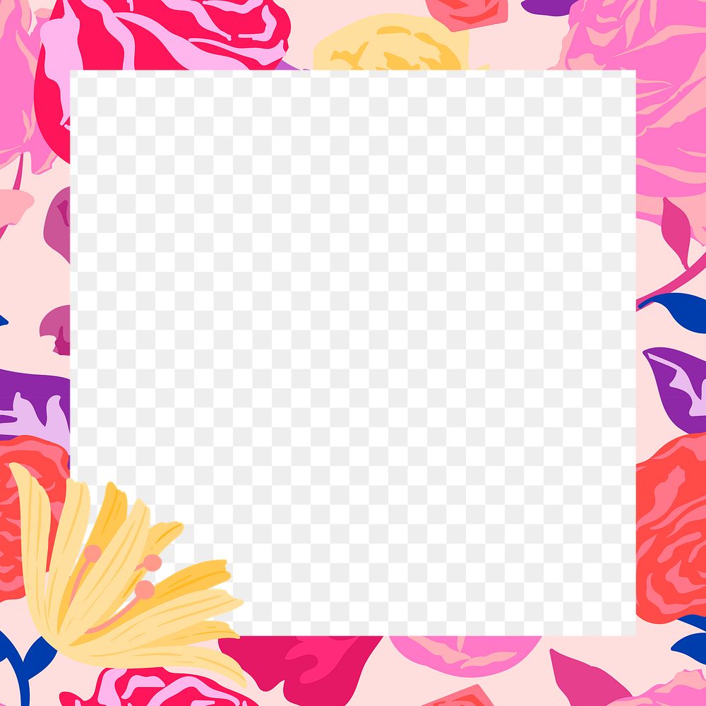 Roses png pink floral frame square shape on transparent background