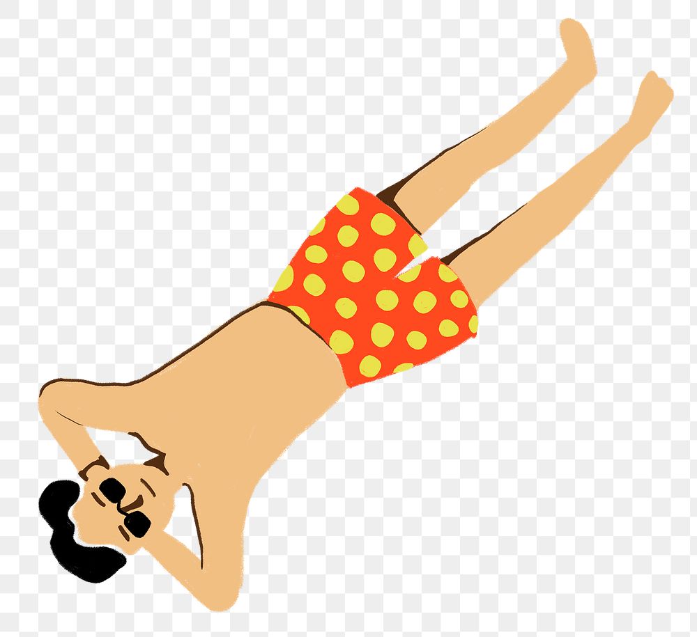 Sunbathing man sticker png in summer vacation theme