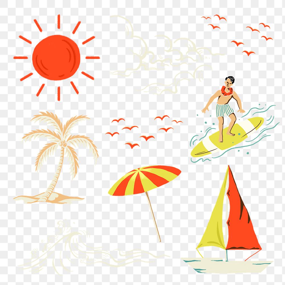 Holiday sticker png at the beach set
