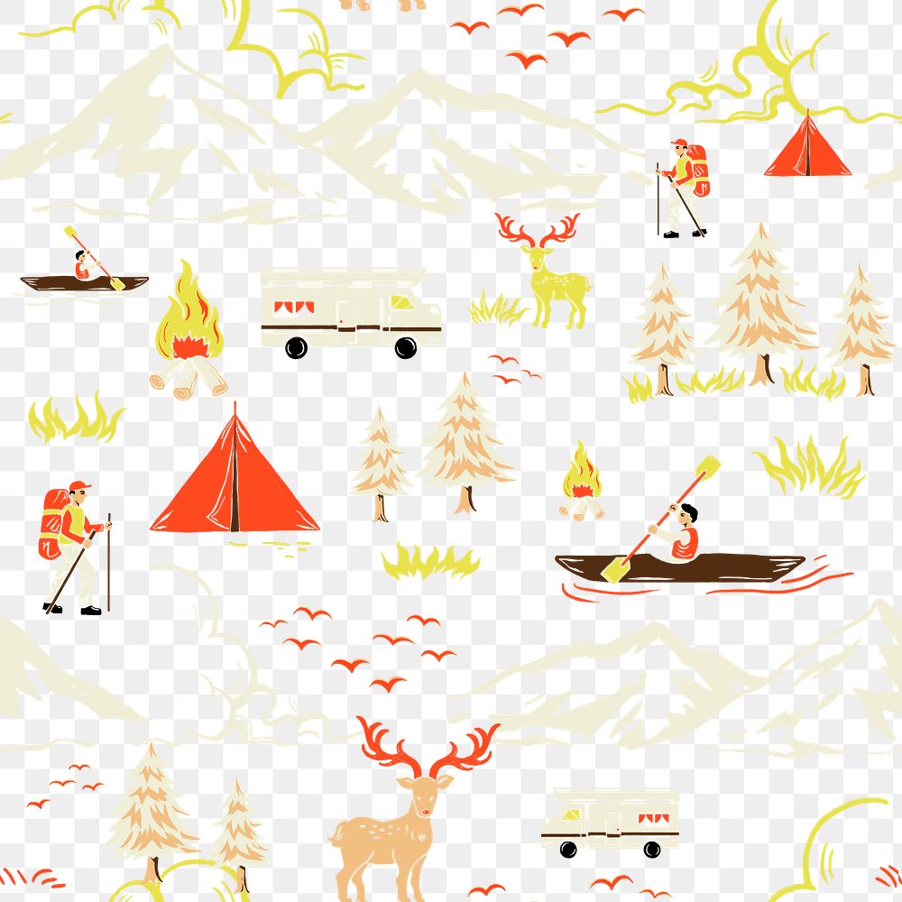 Camping trip png cartoon pattern in travel theme