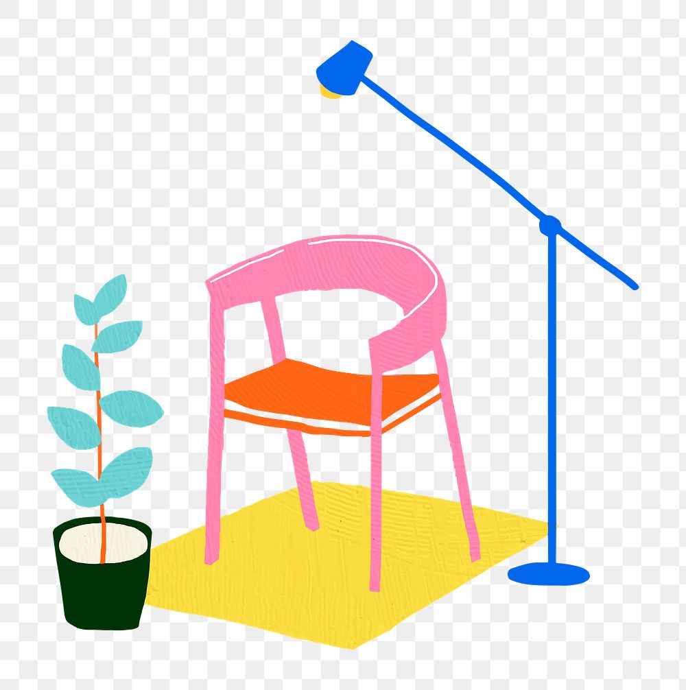 Hand drawn chair png furniture in colorful flat graphic style