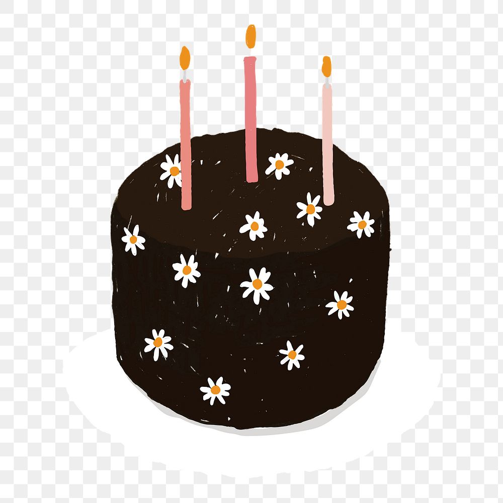 Black birthday cake element png cute hand drawn style