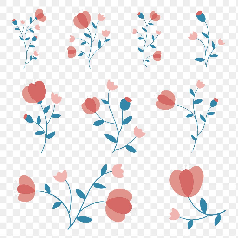 Cute pink flower element png set feminine style