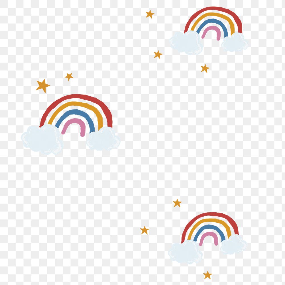 Cute rainbow png transparent background in hand drawn style