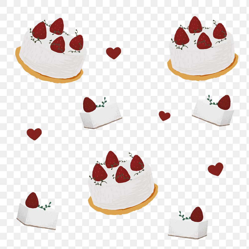 Strawberry cake patterned background png cute hand drawn style