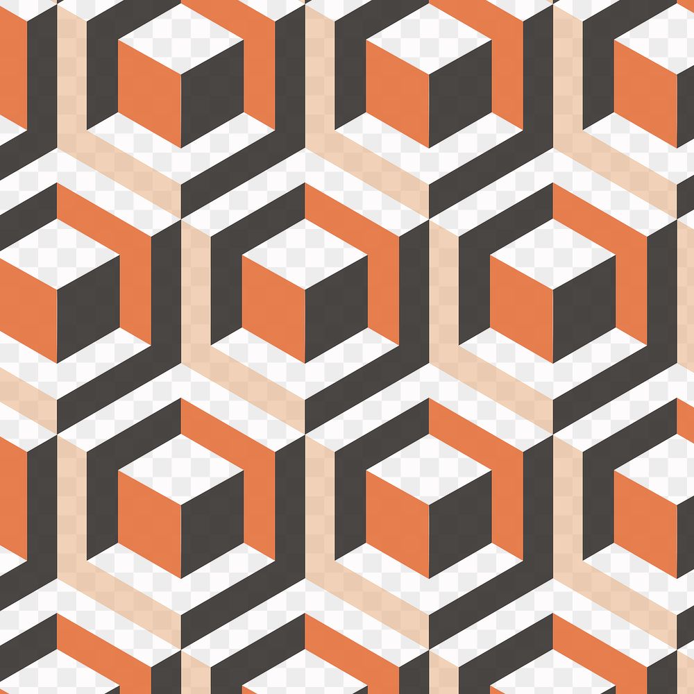 Blocks 3D geometric pattern png orange background in modern style