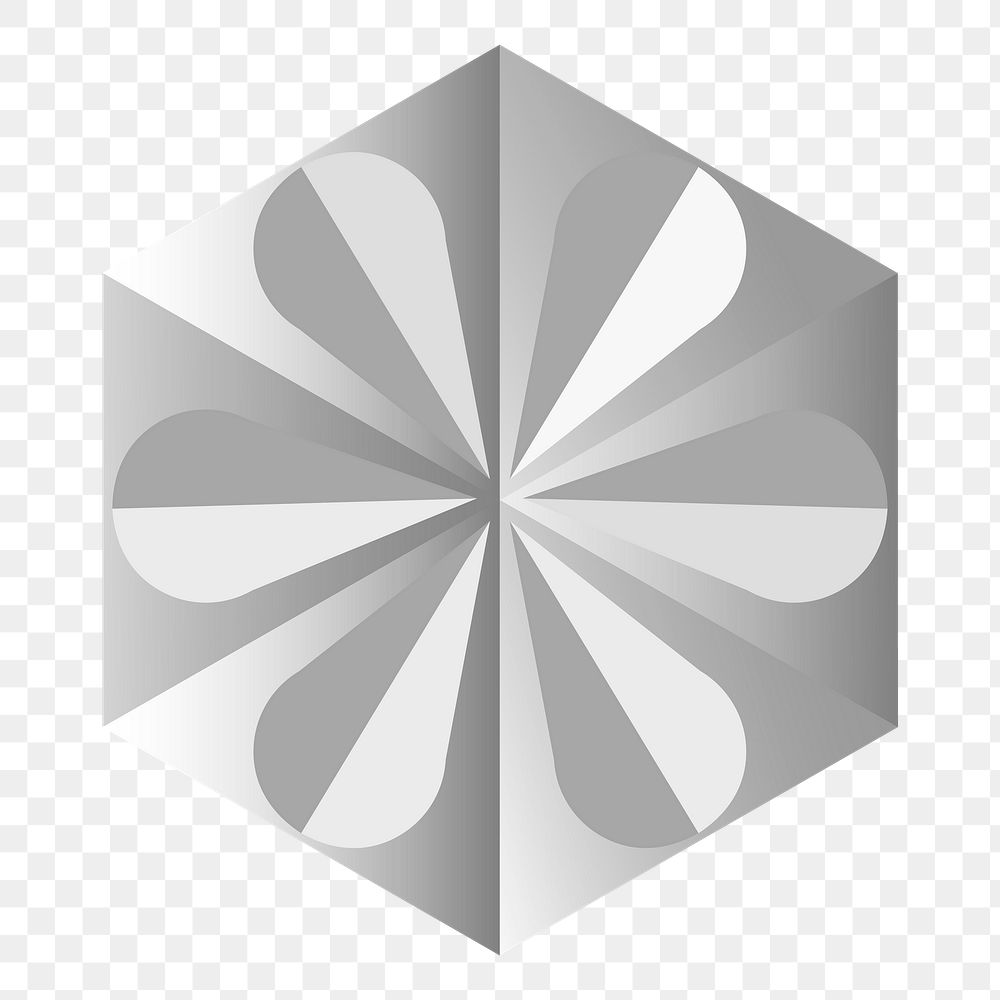 3D heptagon geometric shape png in grey abstract style