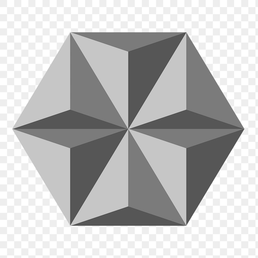 3D hexagon geometric shape png in grey abstract style