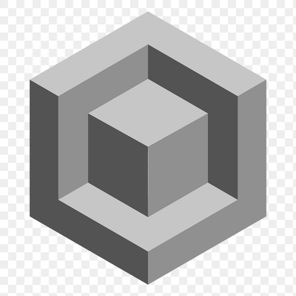 3D block geometric shape png in grey abstract style