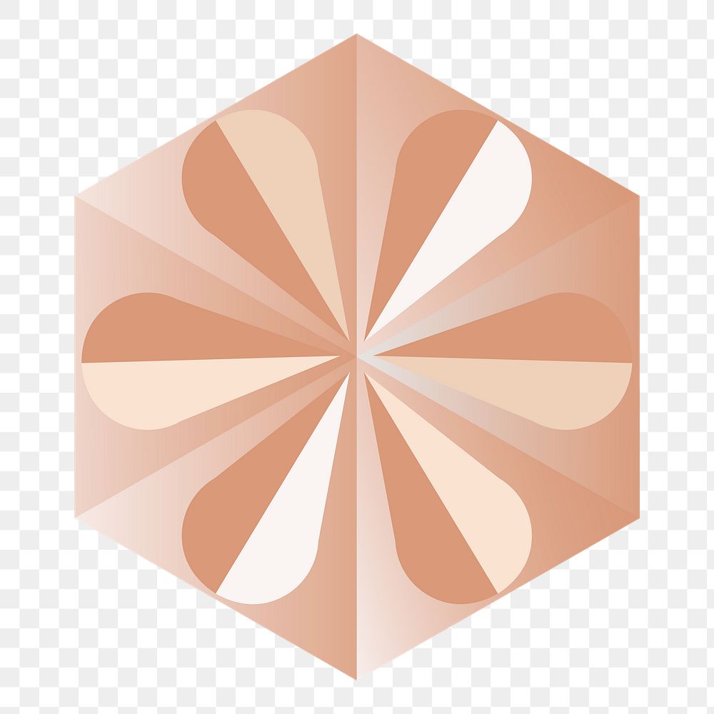 3D heptagon geometric shape png in orange abstract style