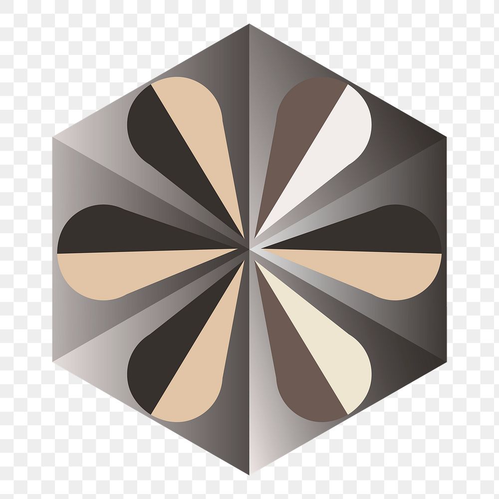 3D heptagon geometric shape png in brown abstract style