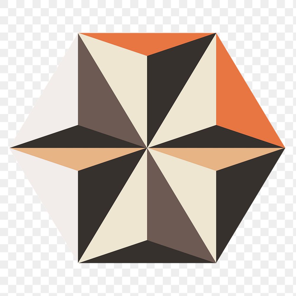 3D hexagon geometric shape png in orange abstract style