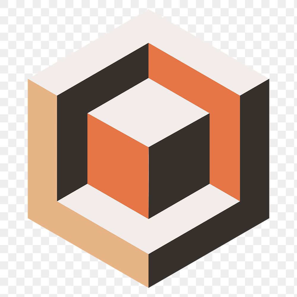 3D block geometric shape png in orange abstract style
