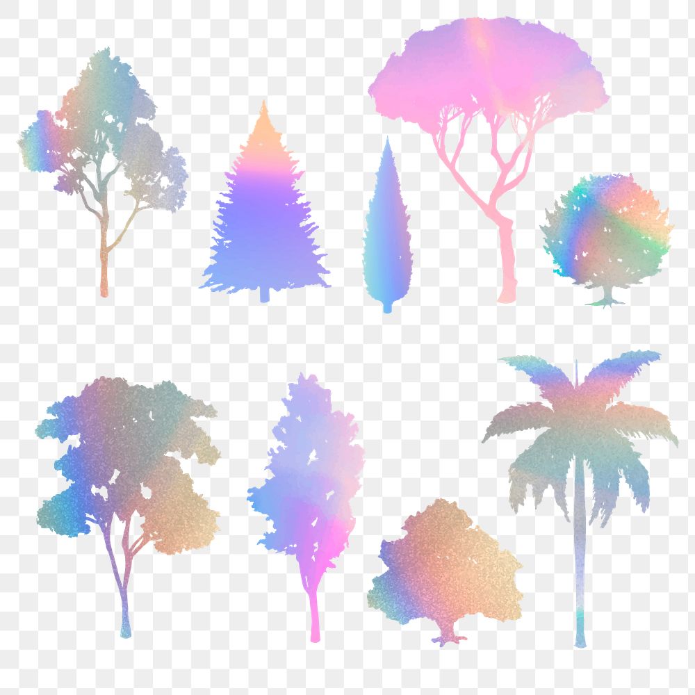 Png gradient tree design element set