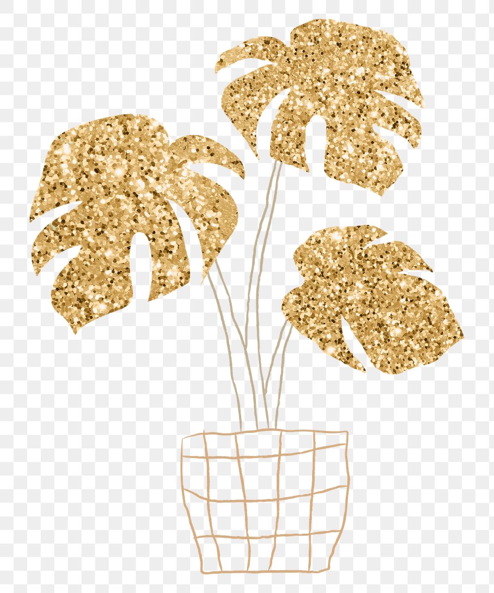 Gold monstera png houseplant element graphic