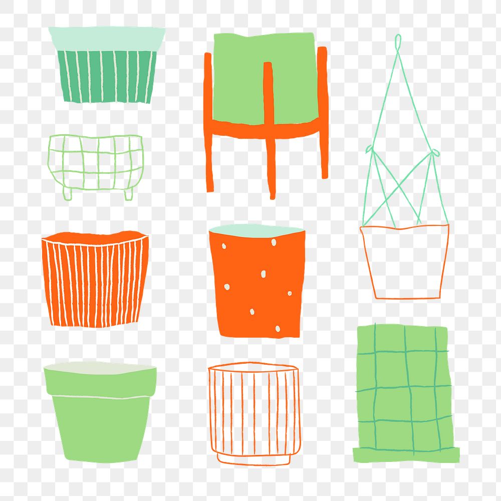 Plant pot png doodle in neon and green