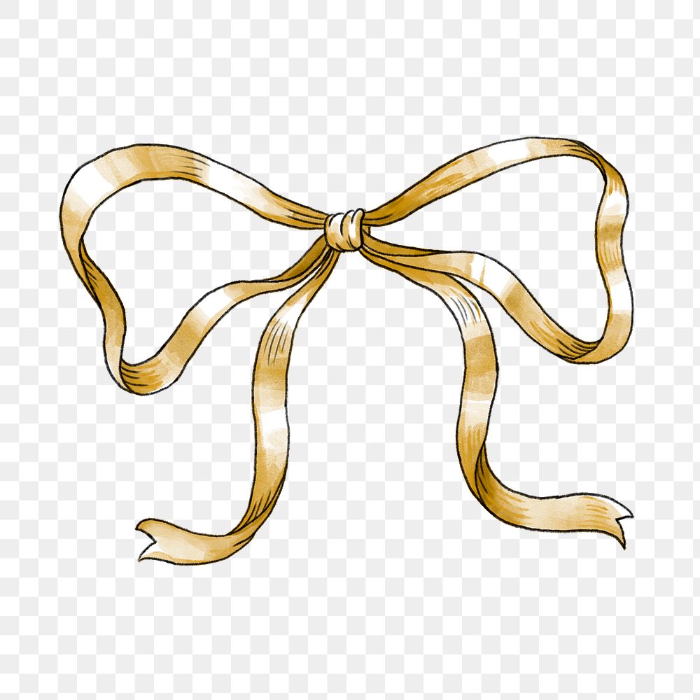 Gold ribbon png bow design element