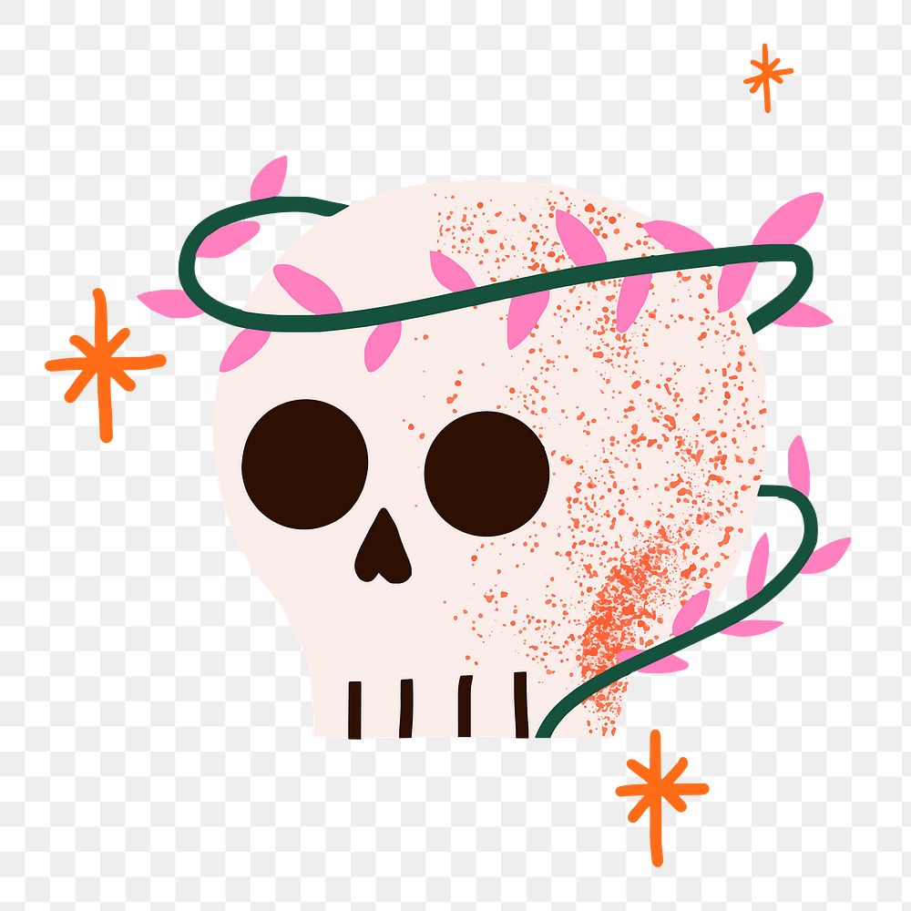Halloween PNG sticker, skull spooky cartoon illustration