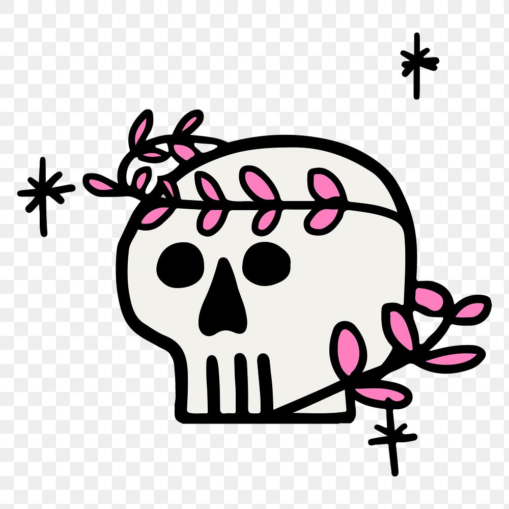 Halloween PNG sticker, skull hand drawn cartoon