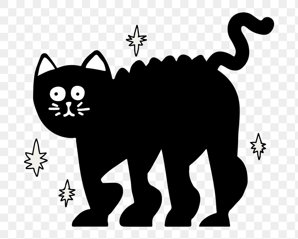 Black cat PNG halloween sticker, hand drawn doodle