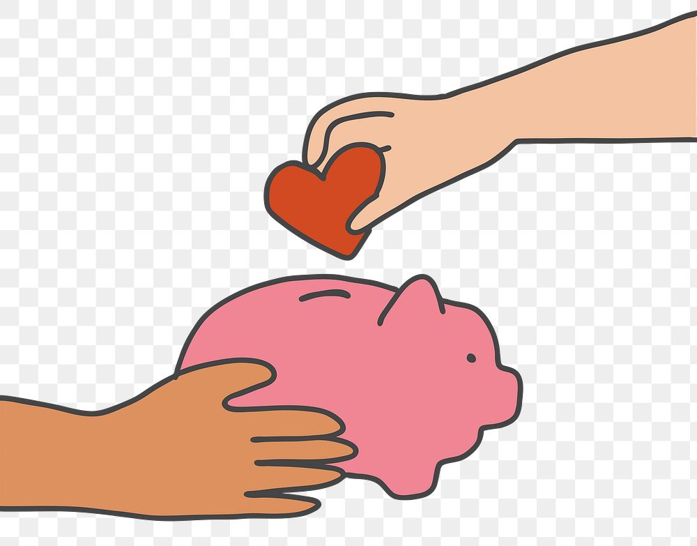 Charity PNG hand doodle heart in piggy bank