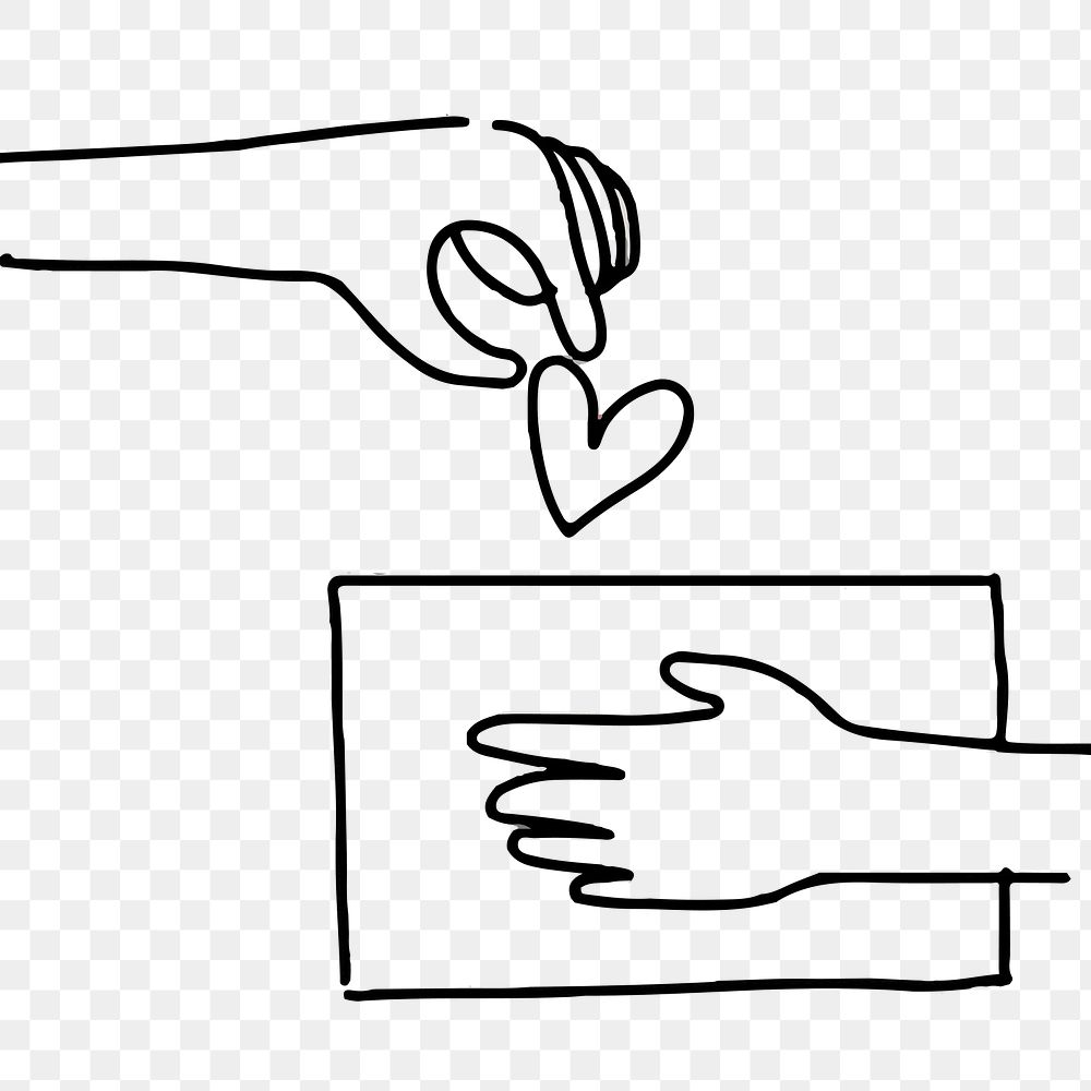 Charity png doodle hand giving heart, donation concept