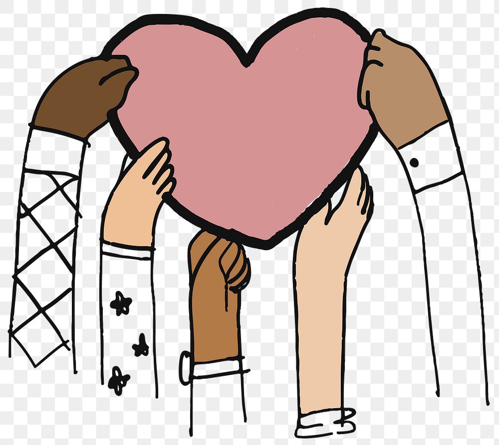 PNG charity doodle hands holding hearts