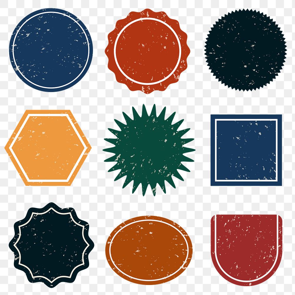 Png colorful blank badges set in vintage style