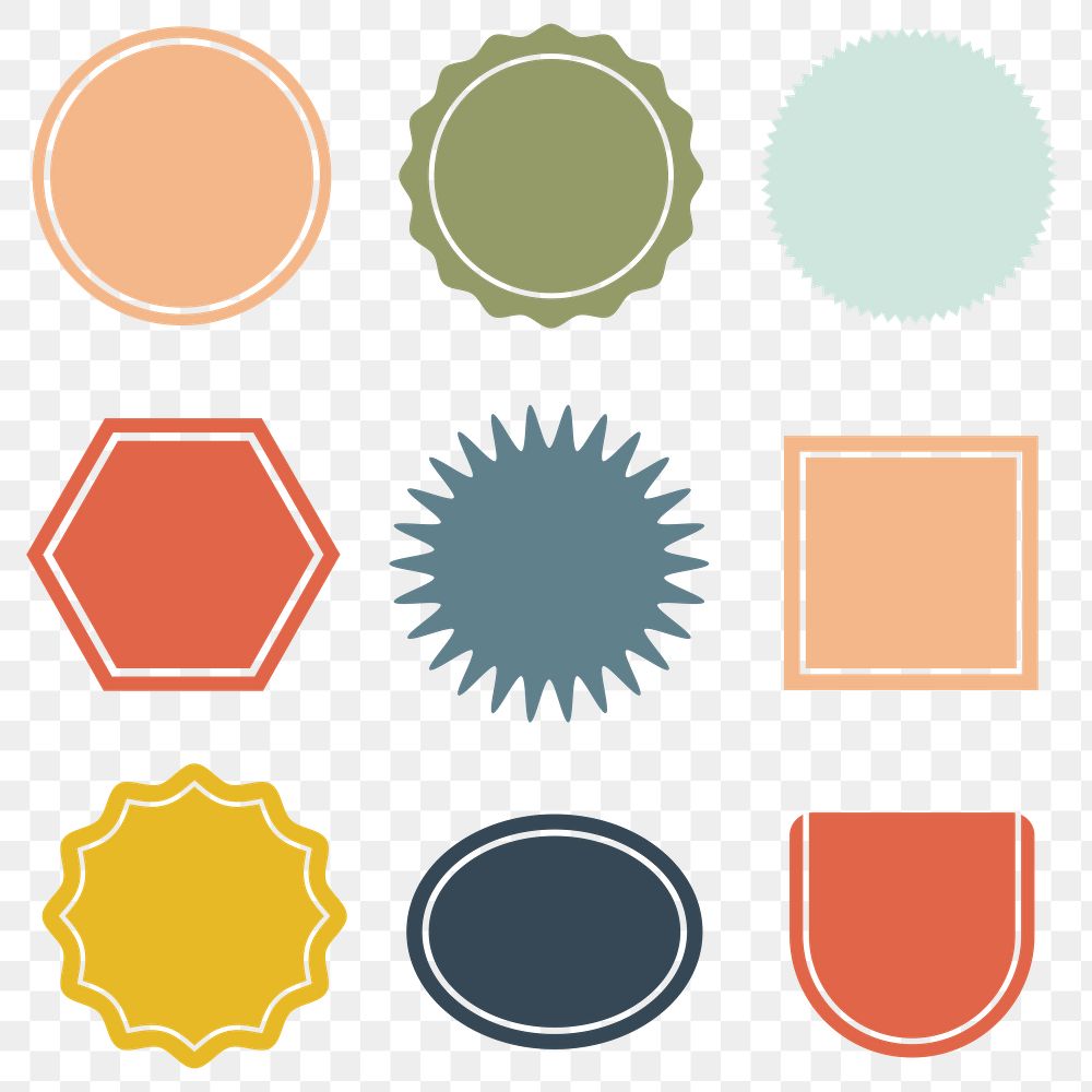 Png colorful blank badges set in retro style