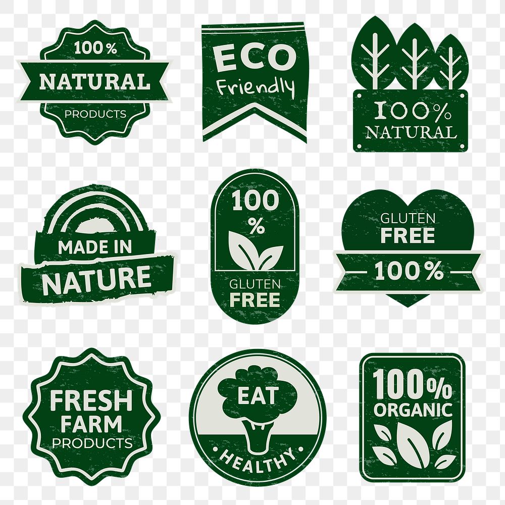 Png organic products badges set for food marketing campaigns