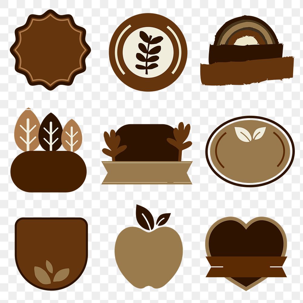 Png natural products badges set in brown earth tone
