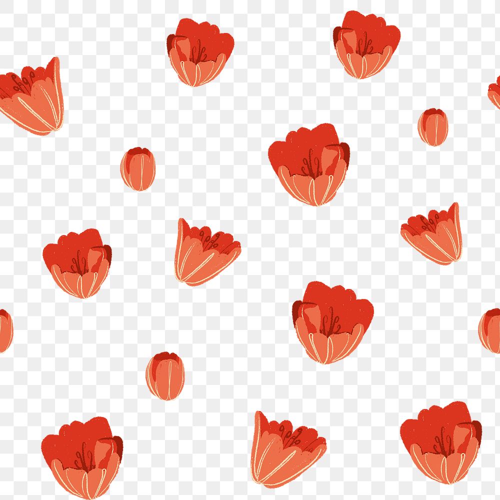 Tulip png flower pattern in red on transparent background