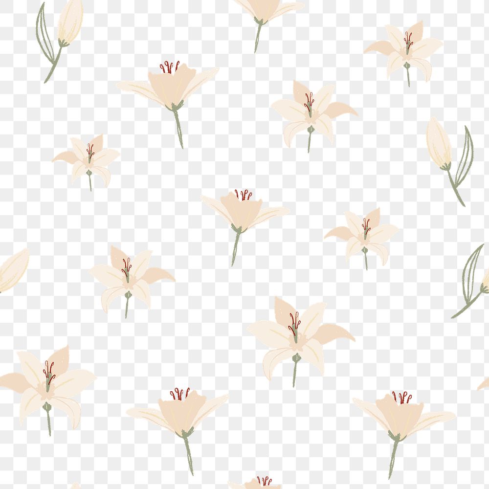 Lily png flower pattern in white on transparent background