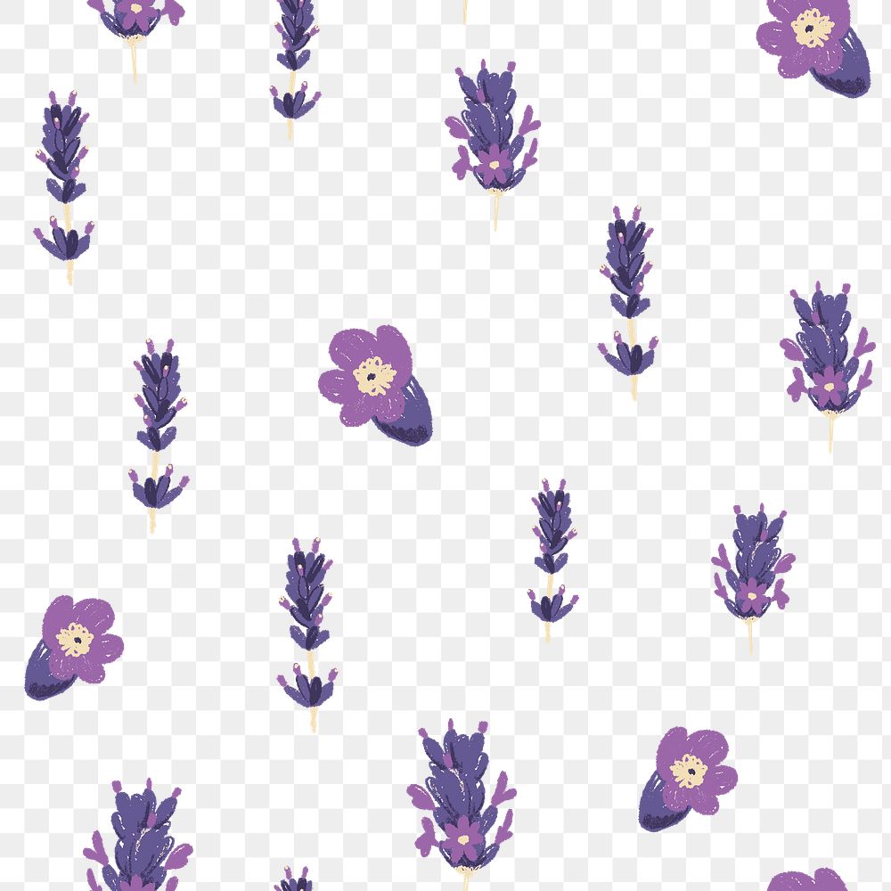 Lavender png flower pattern in purple on transparent background
