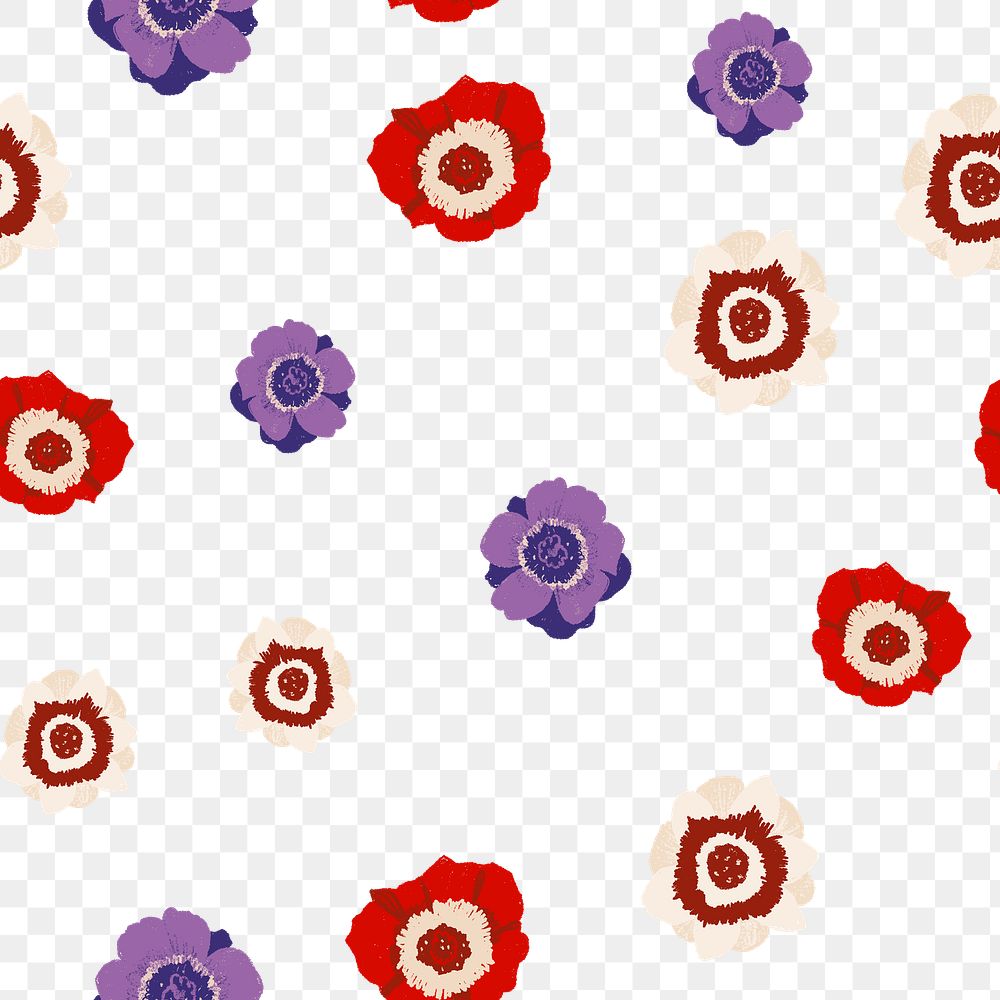 Anemone png flower pattern on transparent background
