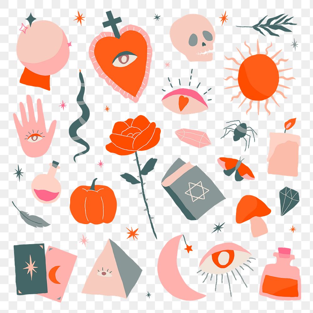 Magic witchcraft clipart png illustrations hand drawn set