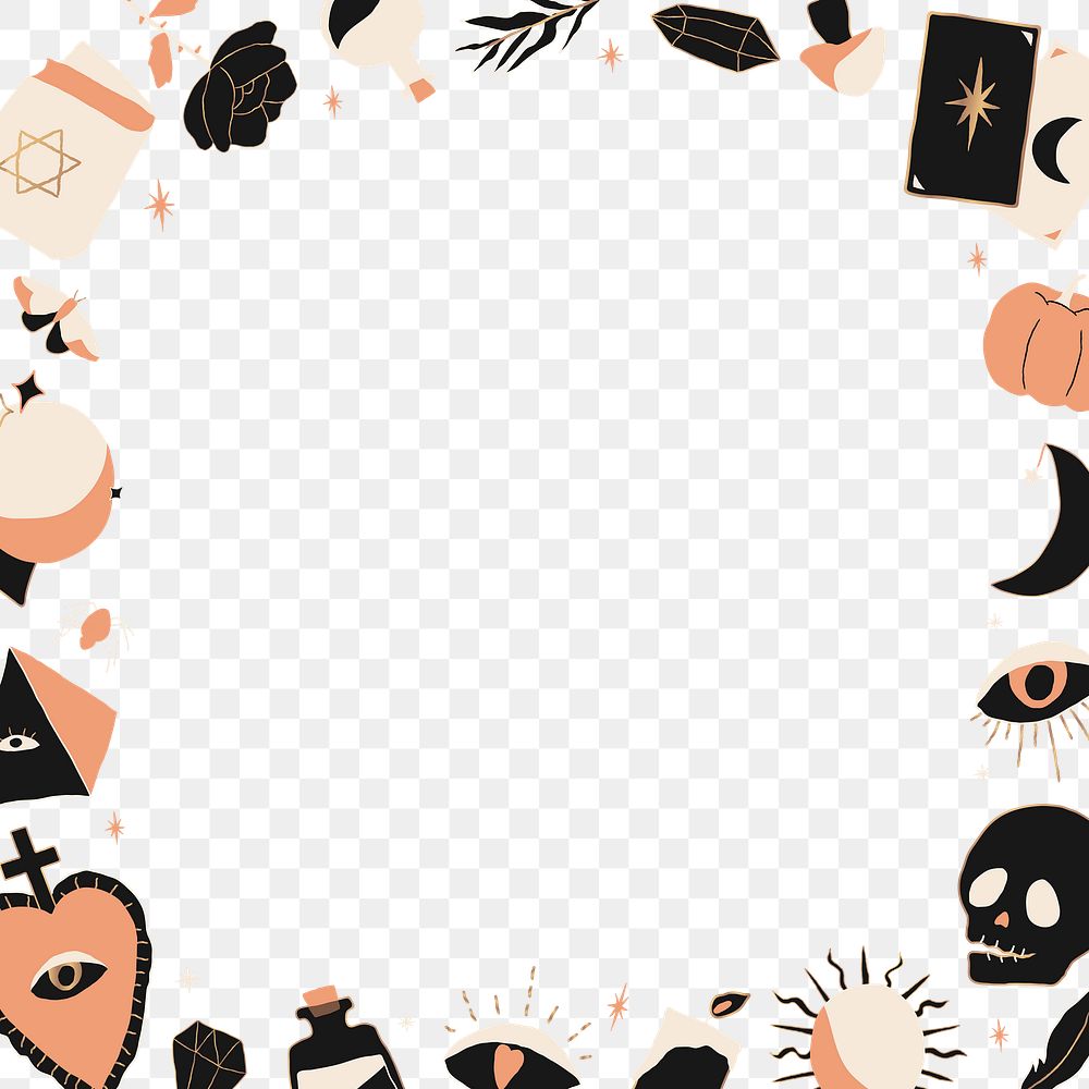 Happy doodle magic Halloween png frame