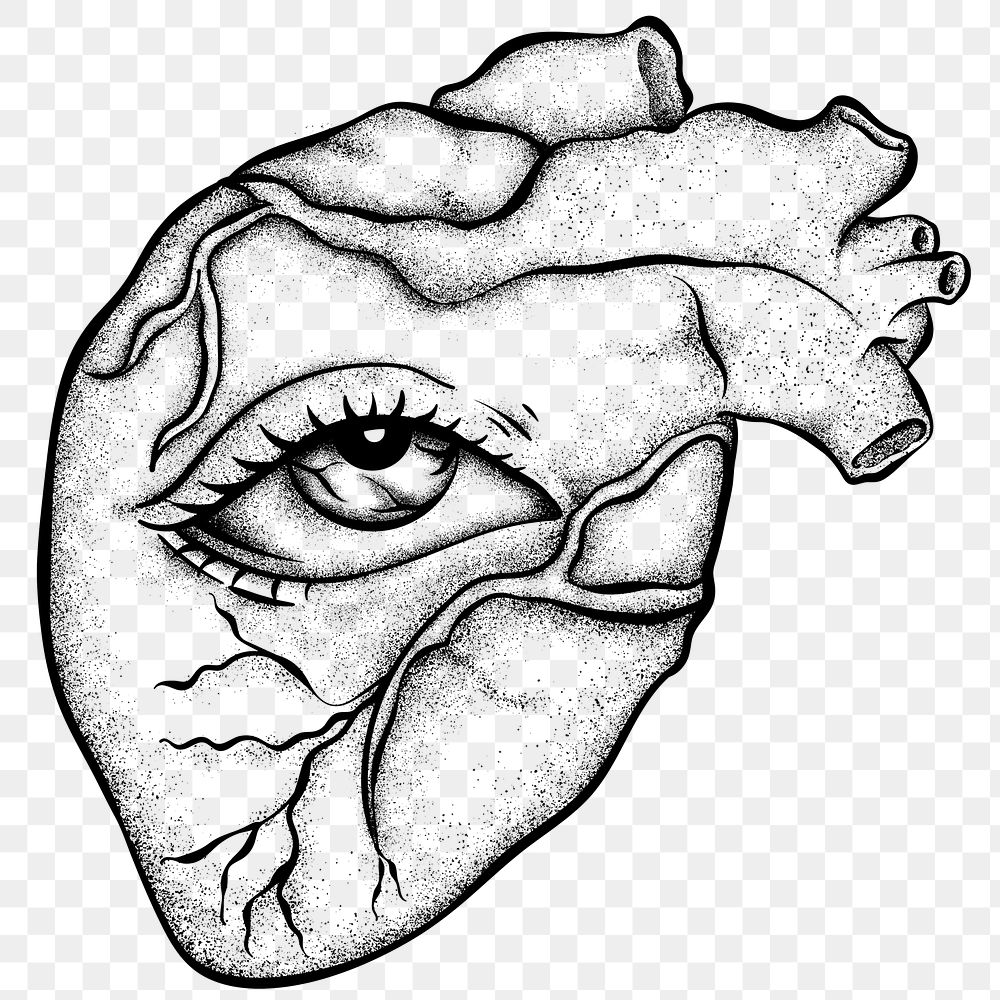 Vintage out line human heart old school old school tattoo png icon