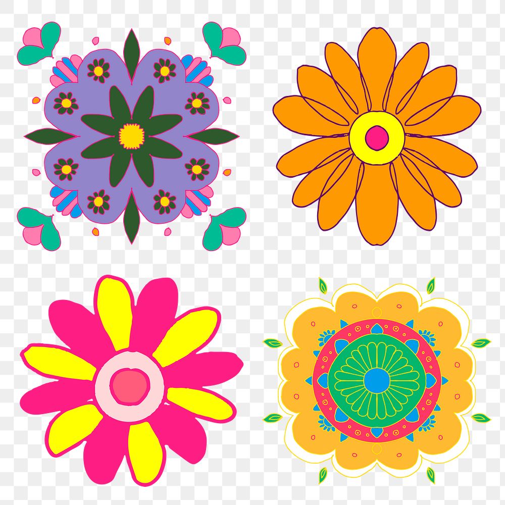 Diwali Indian rangoli flower set png illustration