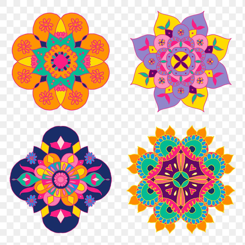 Png Diwali Indian rangoli flower set illustration