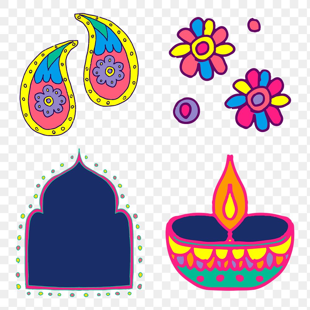 Diwali png Indian rangoli element set illustration