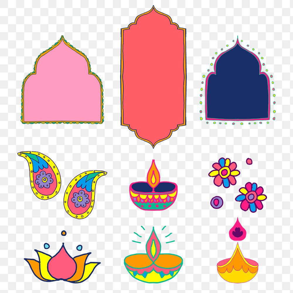 Diwali Indian png rangoli element set illustration