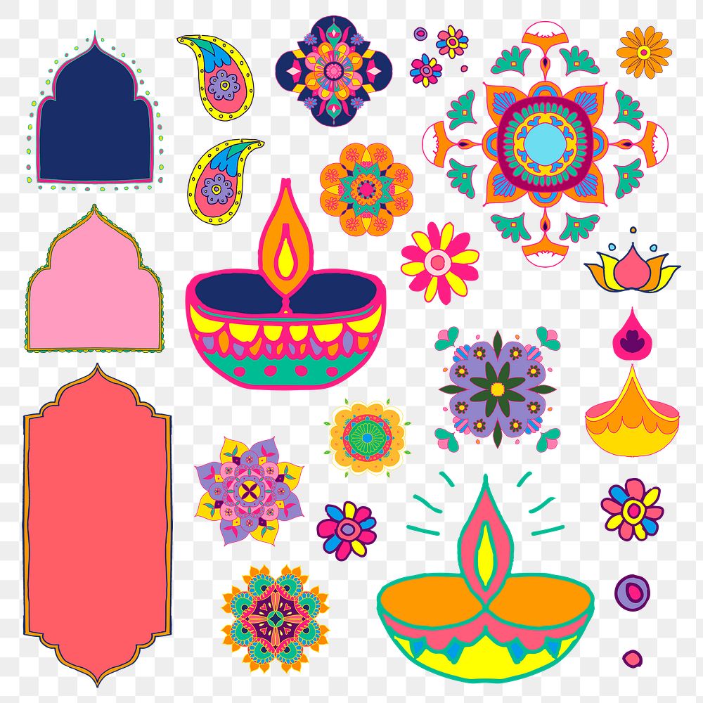 Diwali Indian png rangoli element set illustration