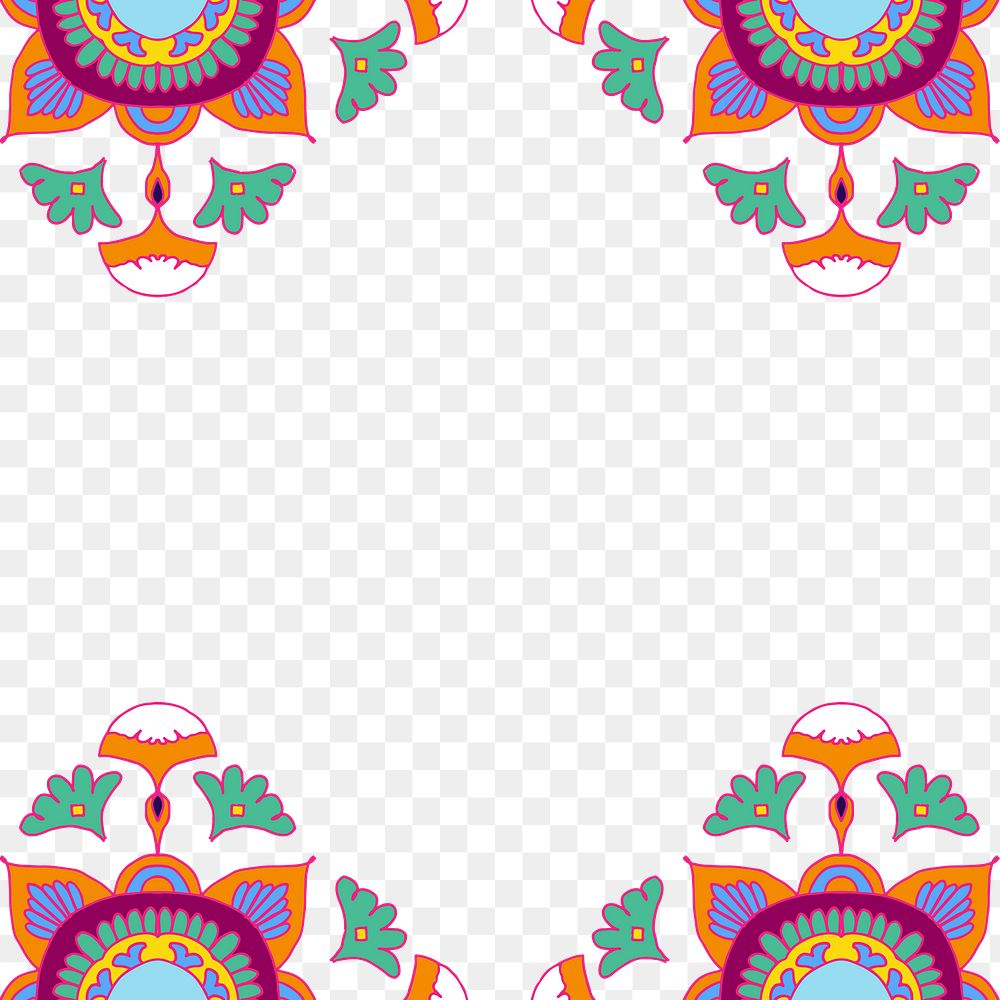 Colorful Indian rangoli border png frame