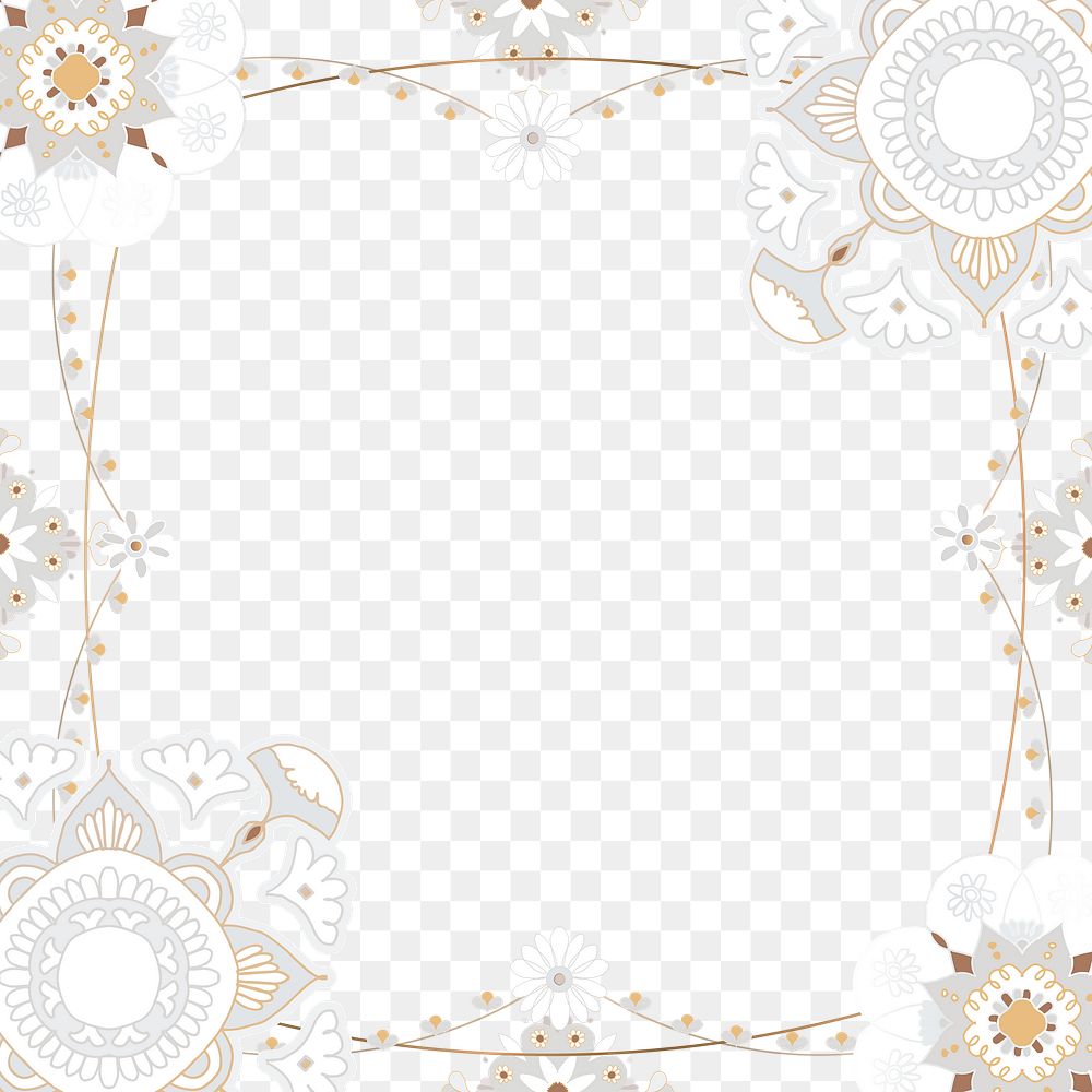 Mandala pattern gold frame png gray Indian style illustration