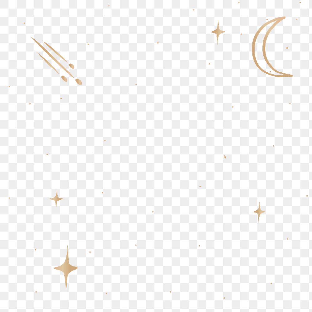 Gold png comet moon cute doodle galaxy border