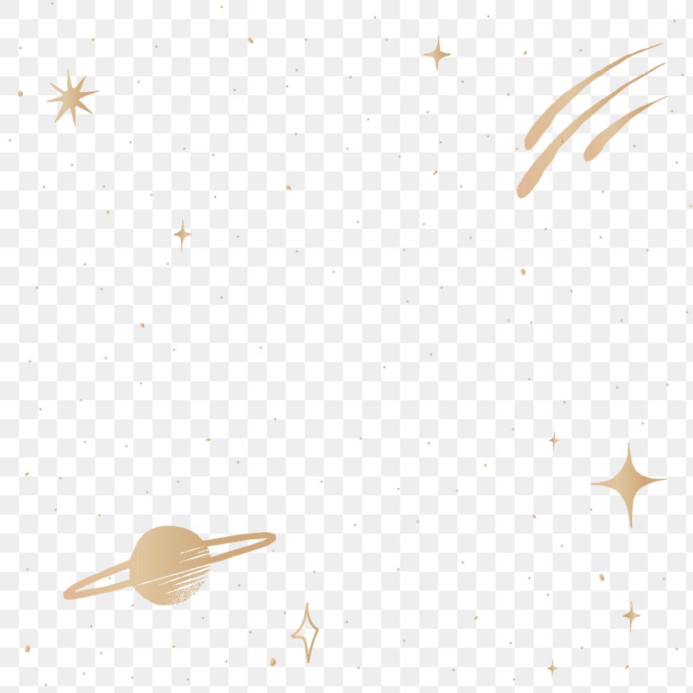 Saturn galaxy gold png starry sky border on transparent background