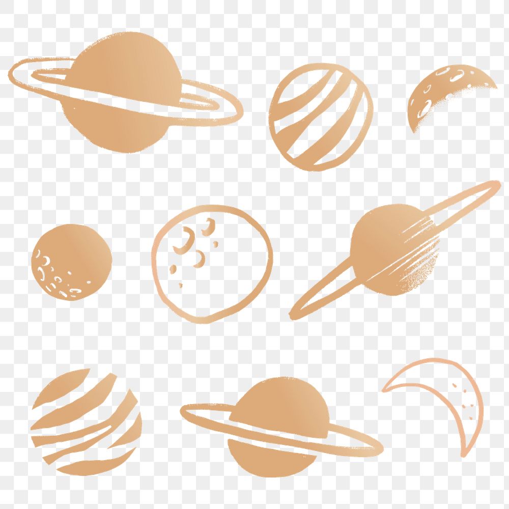 Golden png solar system galactic doodle sticker