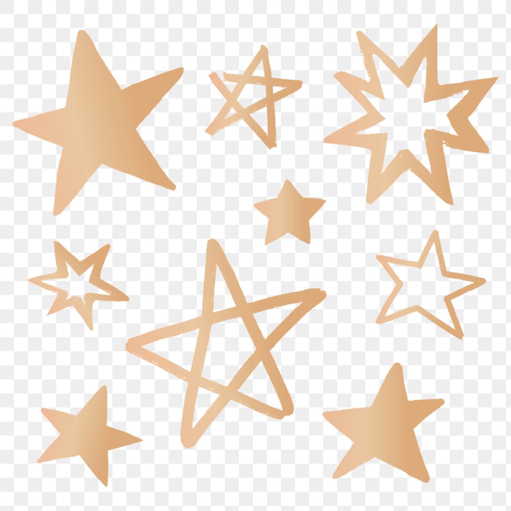 Golden png stars galactic doodle sticker